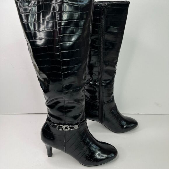 Karen Scott Womens Hannap Dressy Tall Mid-Calf Boots Black Croco 5M #601 - Picture 1 of 12